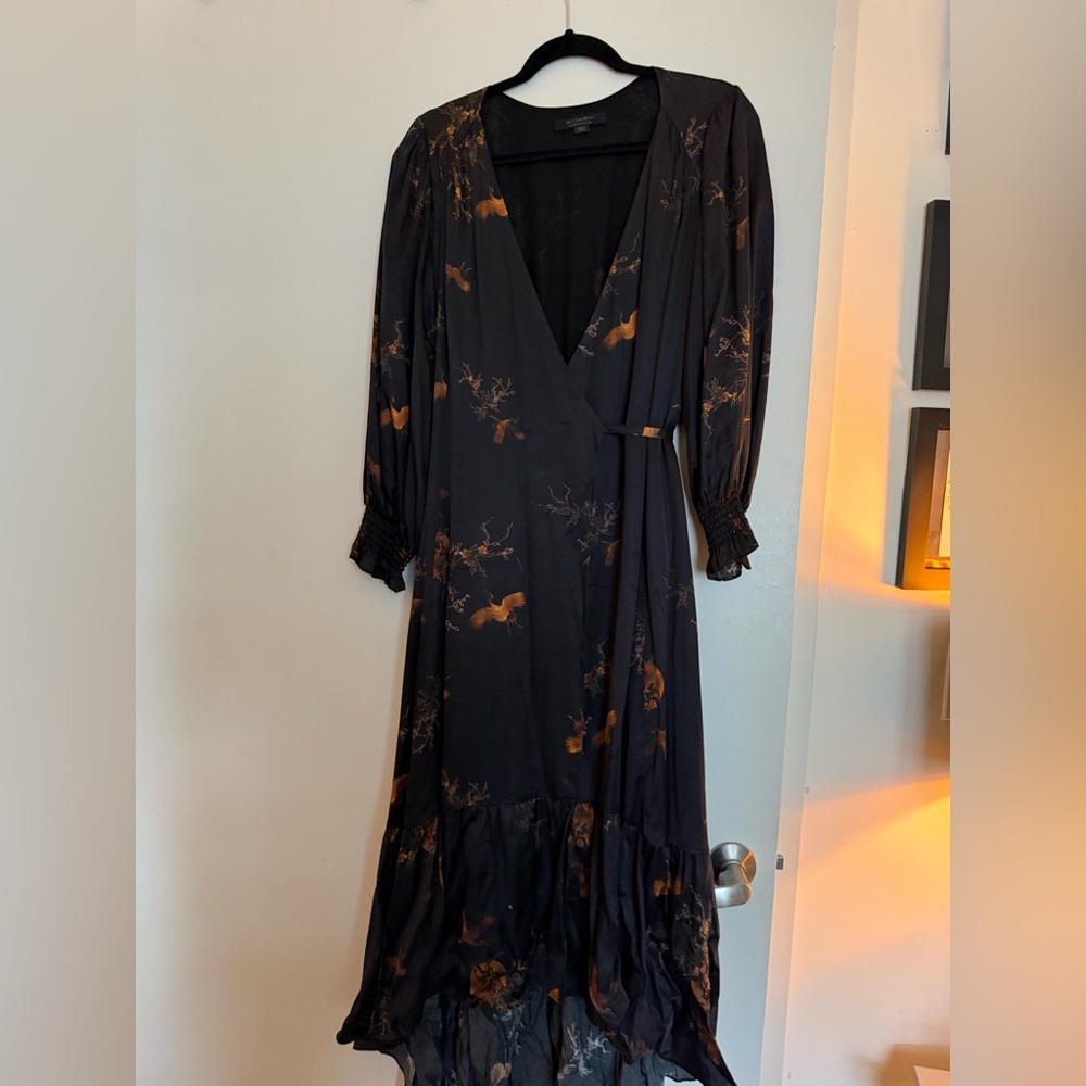 Allsaints Adelaide Aurora crane bird moon dress US6 UK10